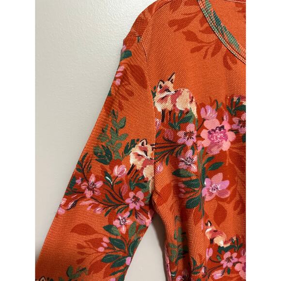 Sundance Mountain Foxes Henley Petite M Thermal Waffle Knit floral whimsy Foxes - Picture 2 of 7